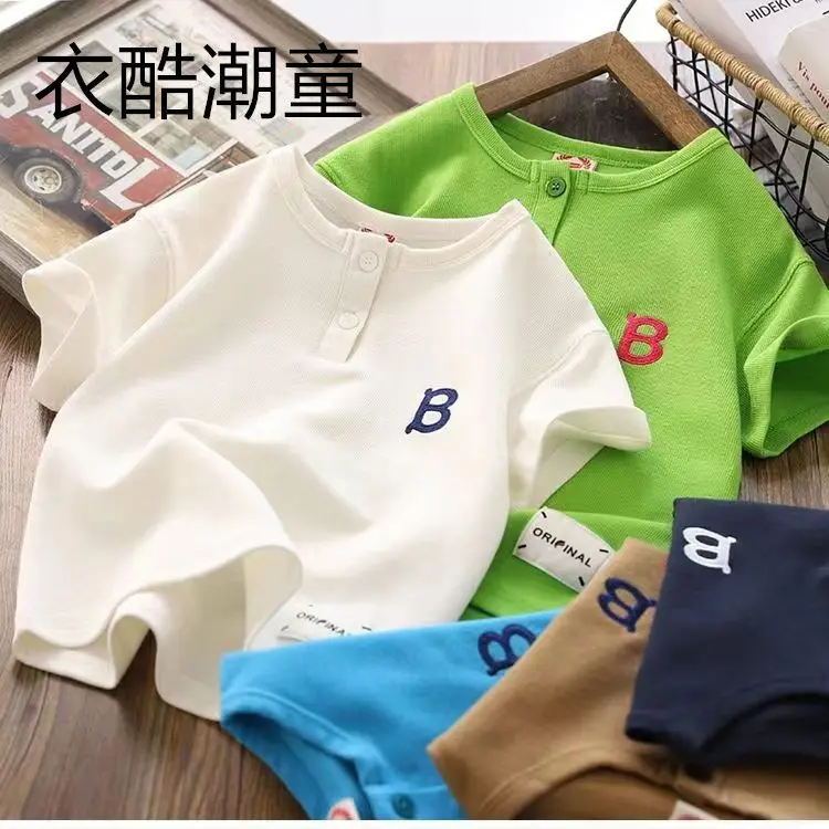 

2023 New Boys' Children Summer Casual Short-Sleeved T-shirt Thin Handsome T-shirt Short Sleeve Half Sleeve Sweater