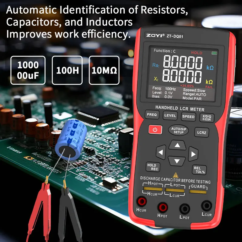 Electronic Repair Handheld LCR Digital Bridge True Four-Wire 100Hz-100kHz L/C/R/Z/ESR Tester ZOYI ZT-DQ01 5