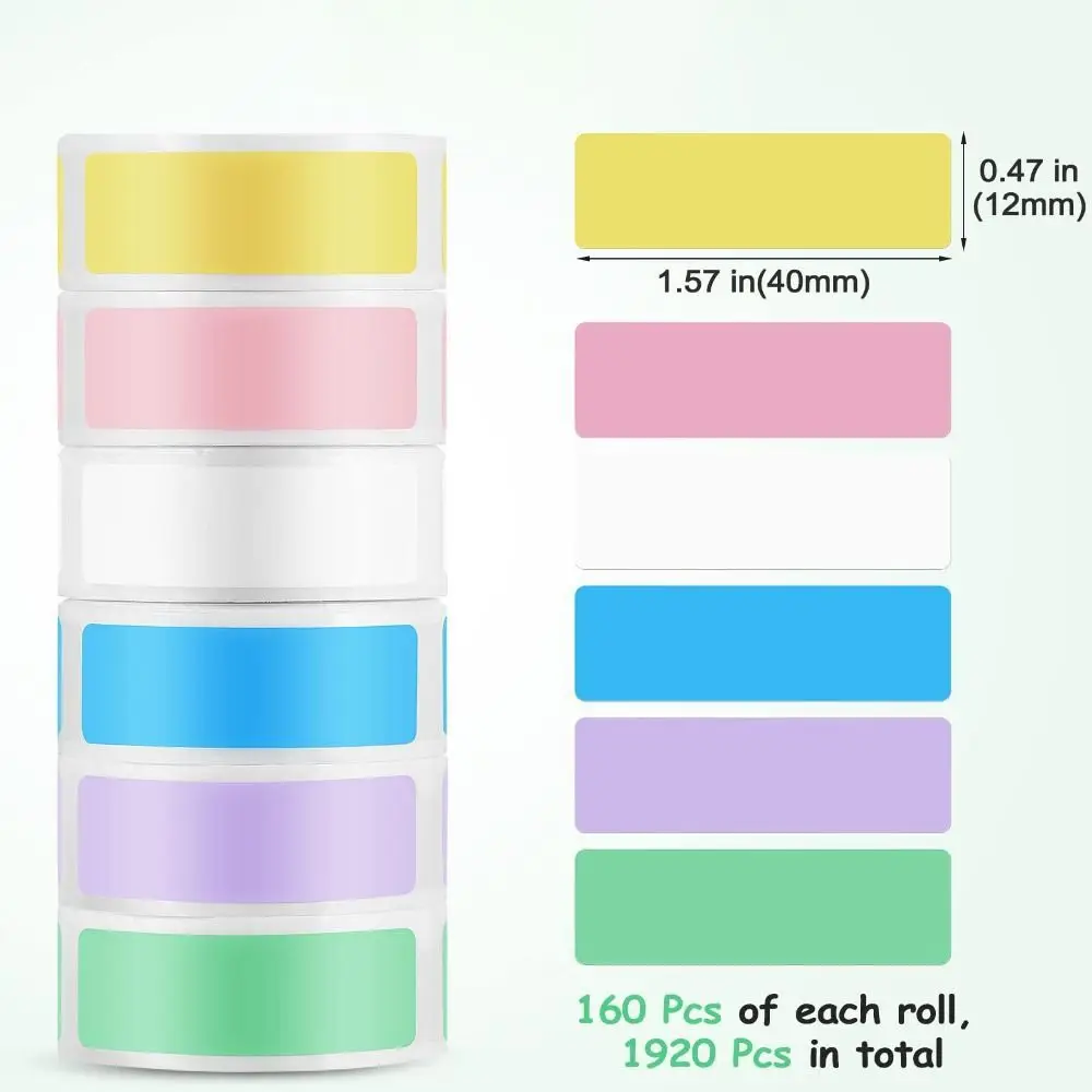 새로운 다채로운 색상의 접착 라벨 메이커 용지 12mm×40mm 160/롤 라벨 테이프 인쇄 스티커 감열지 사무용품