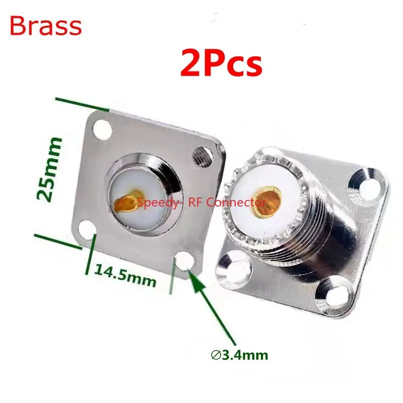 2PCS UHF SL16 SO239 SO-239 หญิงแจ็คซ็อกเก็ตแผงแชสซี Mount Connector 2 รู 4 รูหน้าแปลน Coax Adapter Fast การจัดส่งทองเหลือง 1
