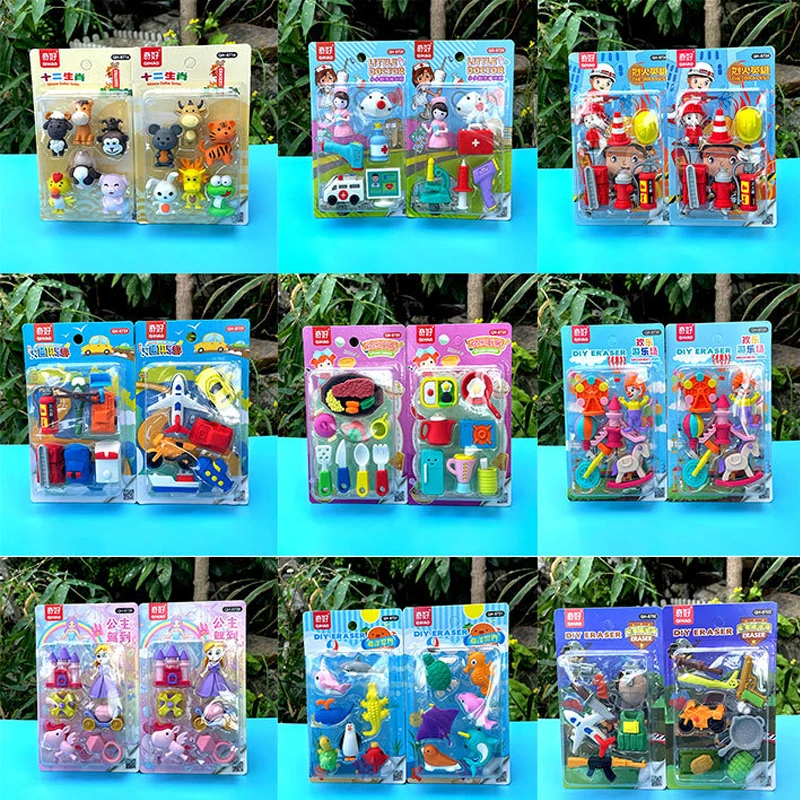

Newstyle Card-Mounted Removable Eraser Set Cartoon Animal-Shaped Assembled Eraser Learning Stationery Gift