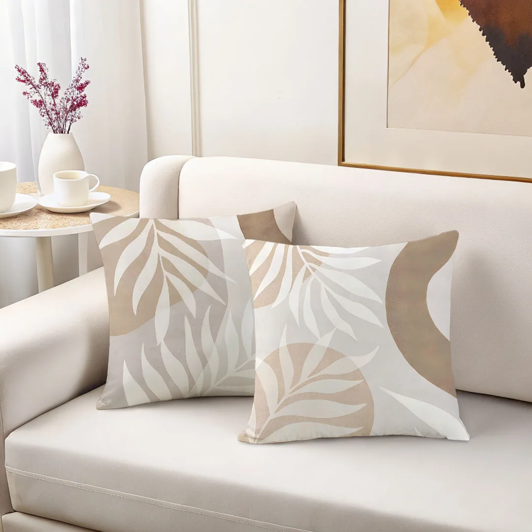 1/4pcs Beige Palm Leaf Patterned Pillowcases Sofa cushion cover home bedroom room decoration 4