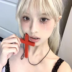 Chic Punk Gothic Cross Pendant Choker Necklace (Red)