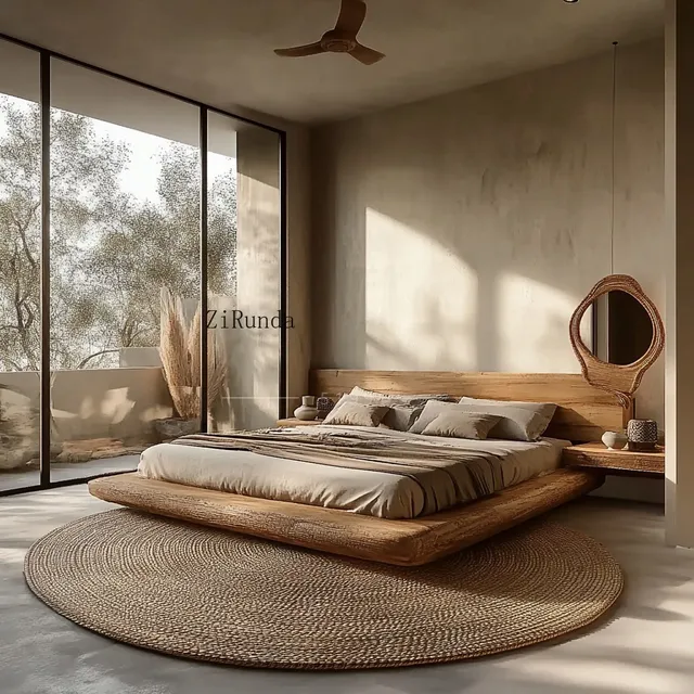 Wabi Sandy Wind Natural Edge 1.8 meters double bed, log wind solid wood bed, hotel homestay villa floor bed 5
