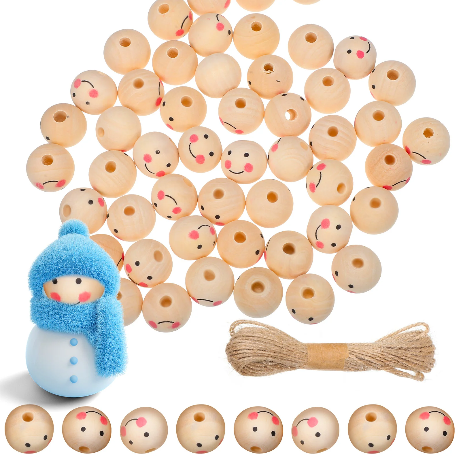 

Wood Beads Smile Face Snowman Head Crafts Diy Jewelry Making Chiristmas Tree Wreath Decoration