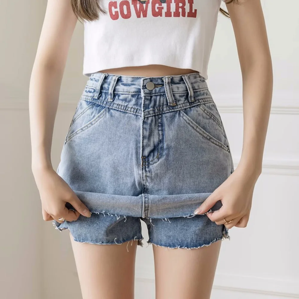 S-5XL New Women Mini Denim Shorts Skirts Summer Fashion High Waist A-Line Jeans Skirt Casual Loose Frayed Denim Shorts Plus Size