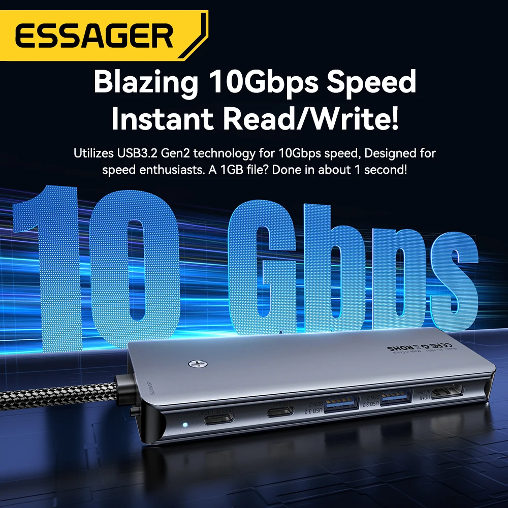 USB Hub Adapter Type C Docking Station USB Hub Converter Docking Station Essager 6-IN-1 USB C HUB USB C Docking Station Hard Disk Enclosure M.2 NVMe SSD Type-C to HDMI Adapter Macbook Pro