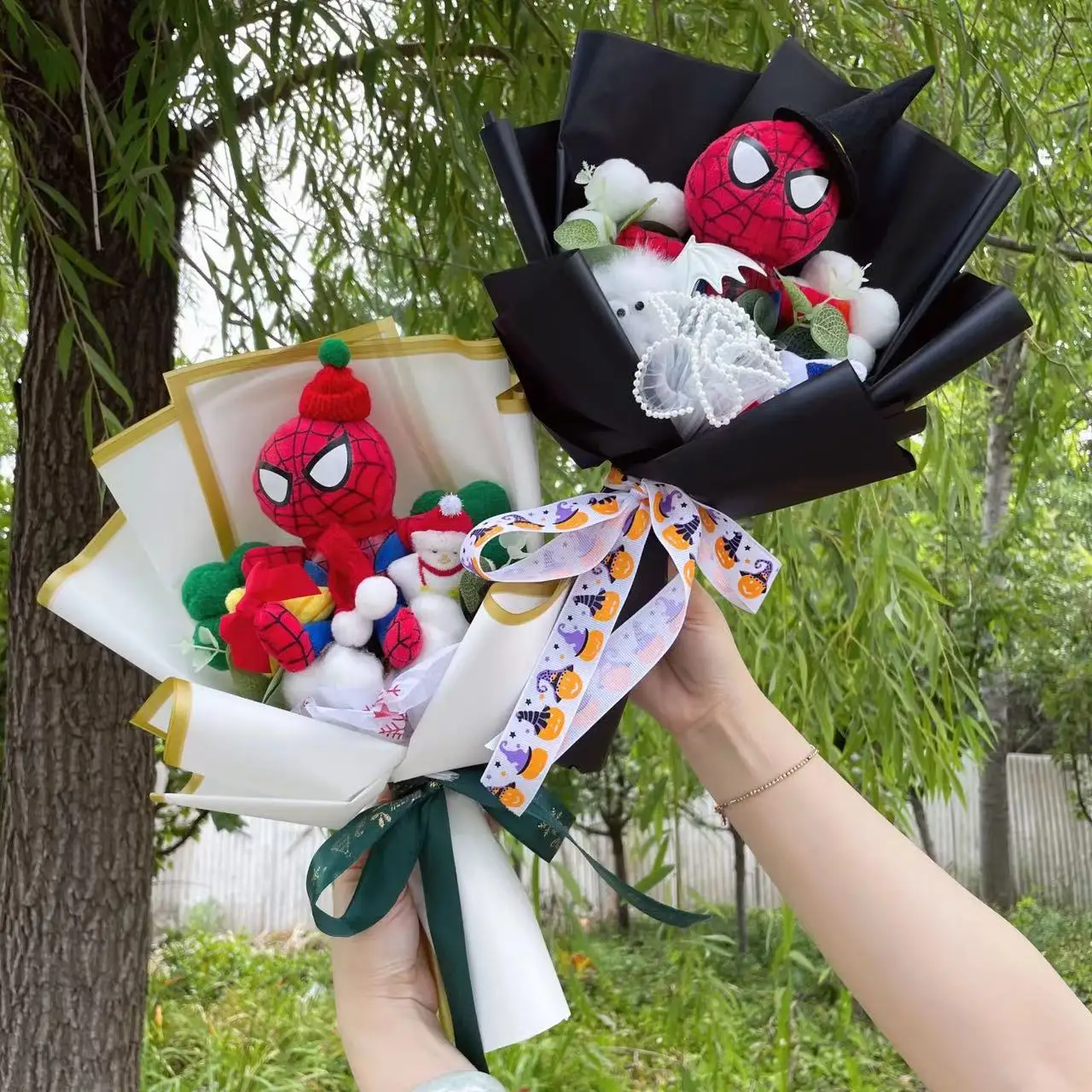 Super Hero Spider-Man Hulk Superman Captain America Plush Dolls Handmade bouquets for Boys Graduation Christmas Birthday Gifts 2
