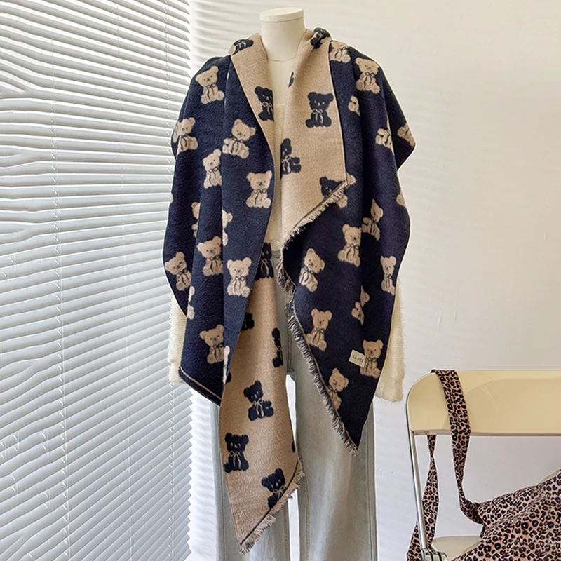 2025 Women's Luxury Cashmere Winter Shawl - Cute Allover Print with Tassels Pashmina Bandana Wrap