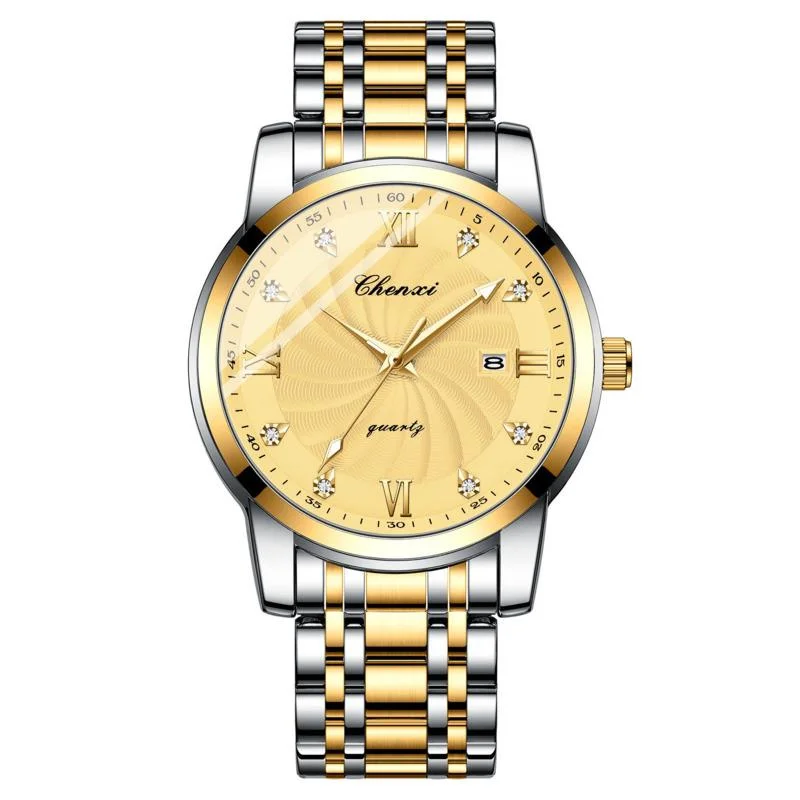 Quartz Watch For Men New Diamond Graduated WristWatch Stainless Steel Waterproof Luminous Calendar Fashion Business Men Watch