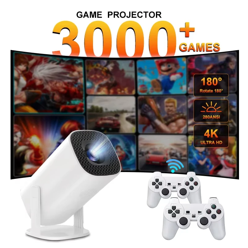 P30 Max Video Game Console Include 2 Wireless Game Controllers 30000 Games Support 4K 1080P Android11 Portable Projector view 2
