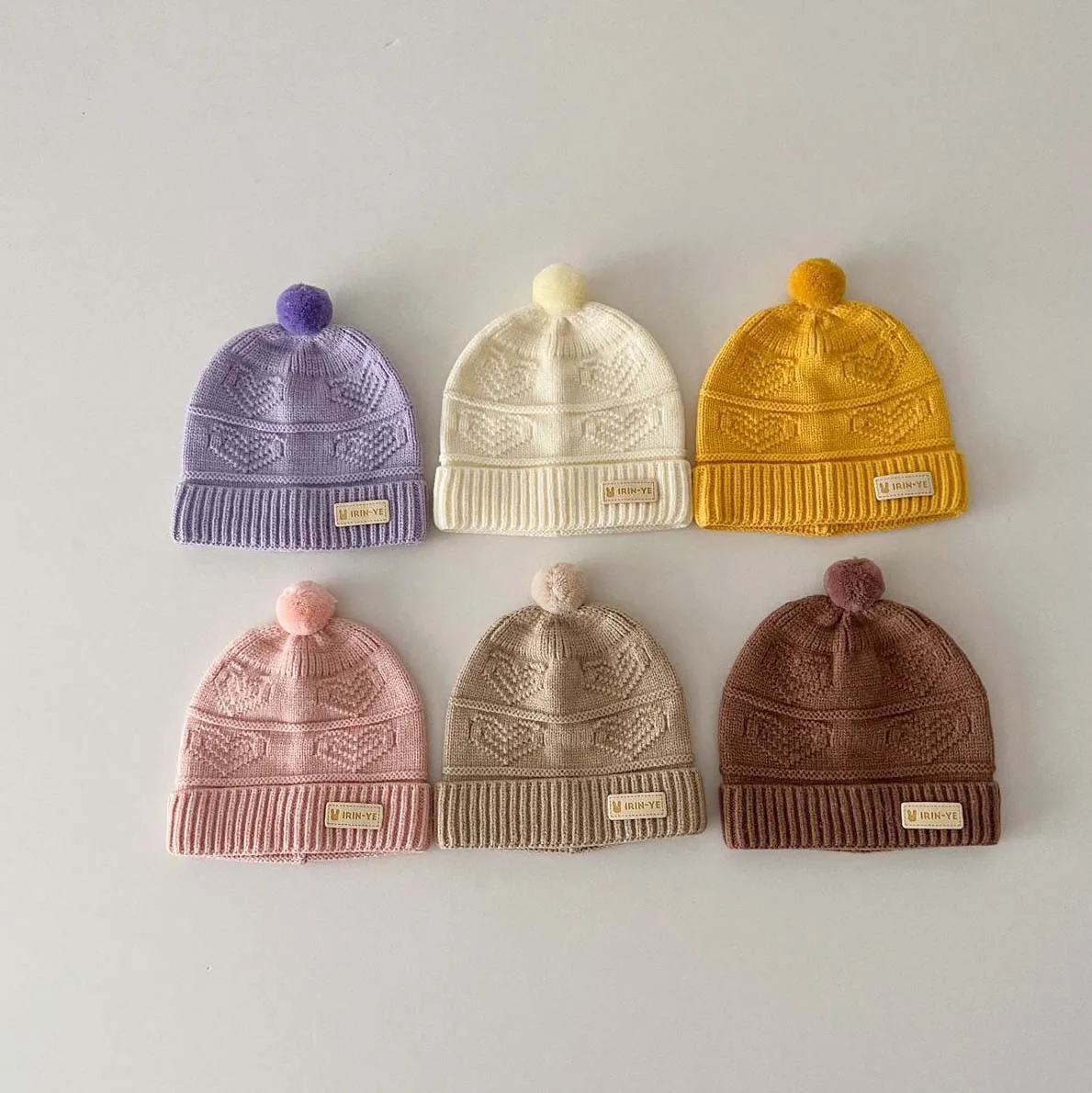 2023 Cute Pom Kids Knitted Hat With Label Newborn Baby Beanie Caps Autumn Winter Cute Ball Infant Toddler Warmth Wool Hat 1