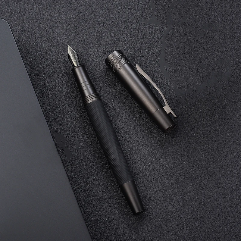 Hongdian 6013 Black Metal Fountain Pen Titanium Black/Silver EF/F/Bent Nib with Clip Converter Excellent Business Office Ink Pen