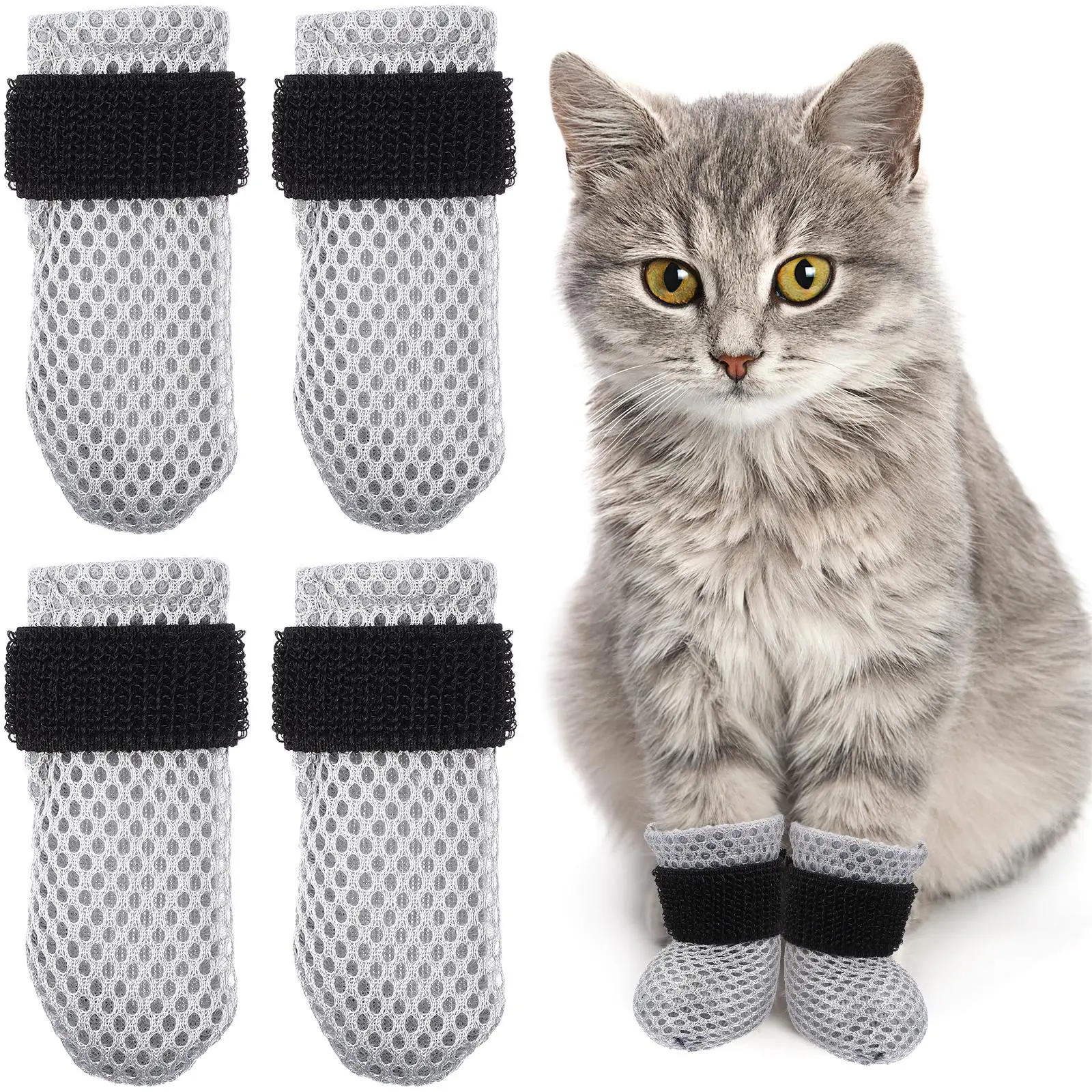 4 Pcs Cat Shoes Claw Sleeves Feet Socks Cover Clippers Pet Covers Caps for Cats Grey Foot