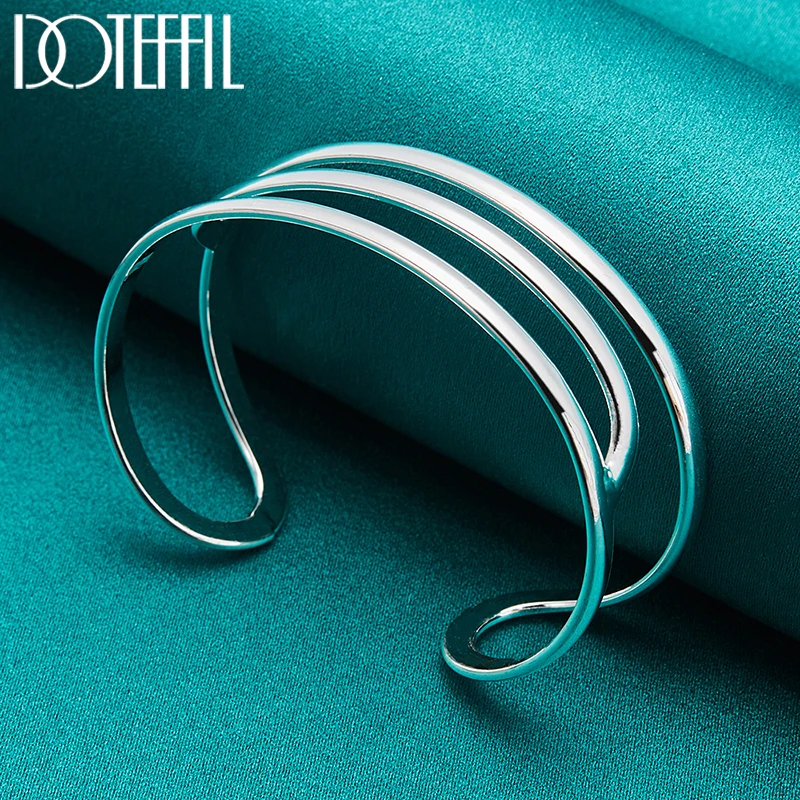 DOTEFFIL 925 Sterling Silver Three Line Bangles Bracelet For Man Woman Wedding Engagement Party Fashion Jewelry - Image 3