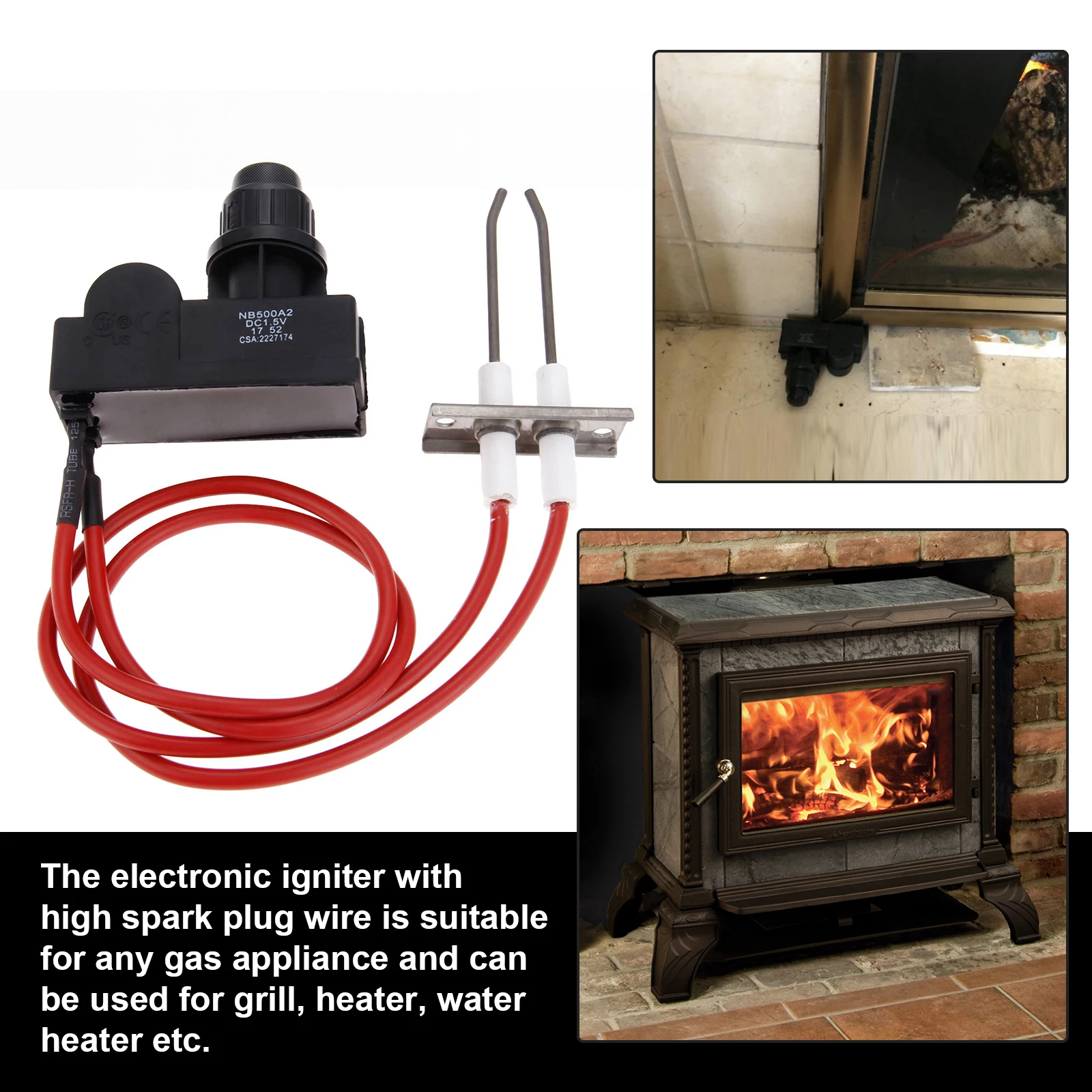 Double Ignition Kit Electronic Igniter Propane Gas Grill Igniters with Double Ignition Electrode 450 mm High Spark Plug Wire