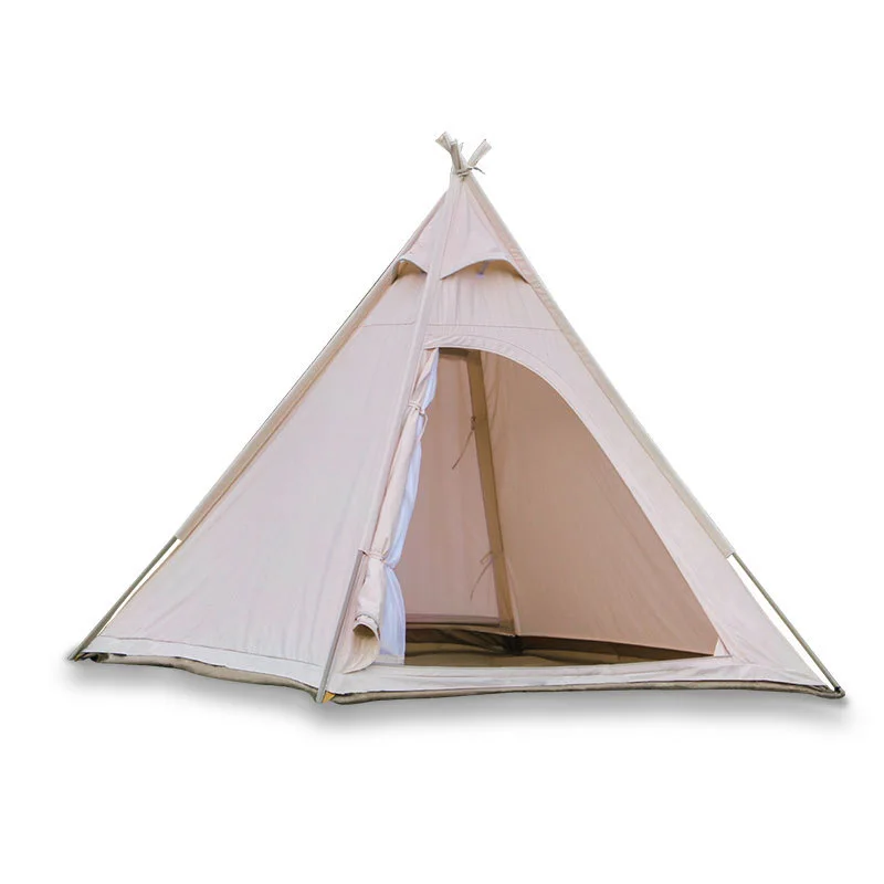 

Wholesale Portable Canvas Pyramid Tent 3-4 Person Outdoor Hiking Picnic Luxury Family Travel Double Layer Cotton Camping Tents
