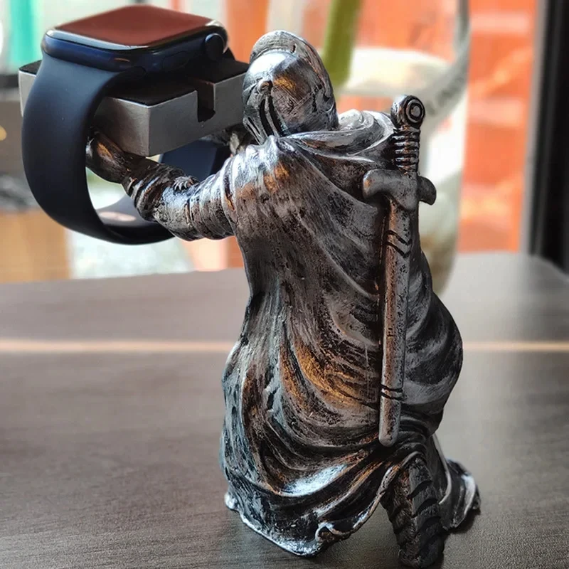 Black Warrior Figurine Watch Charging Stand and Holder