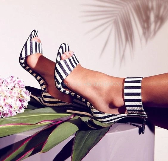 Women Stripes Hollow Out Stiletto High Heels Open Toe Sandals Summer Shoes  Pumps | eBay