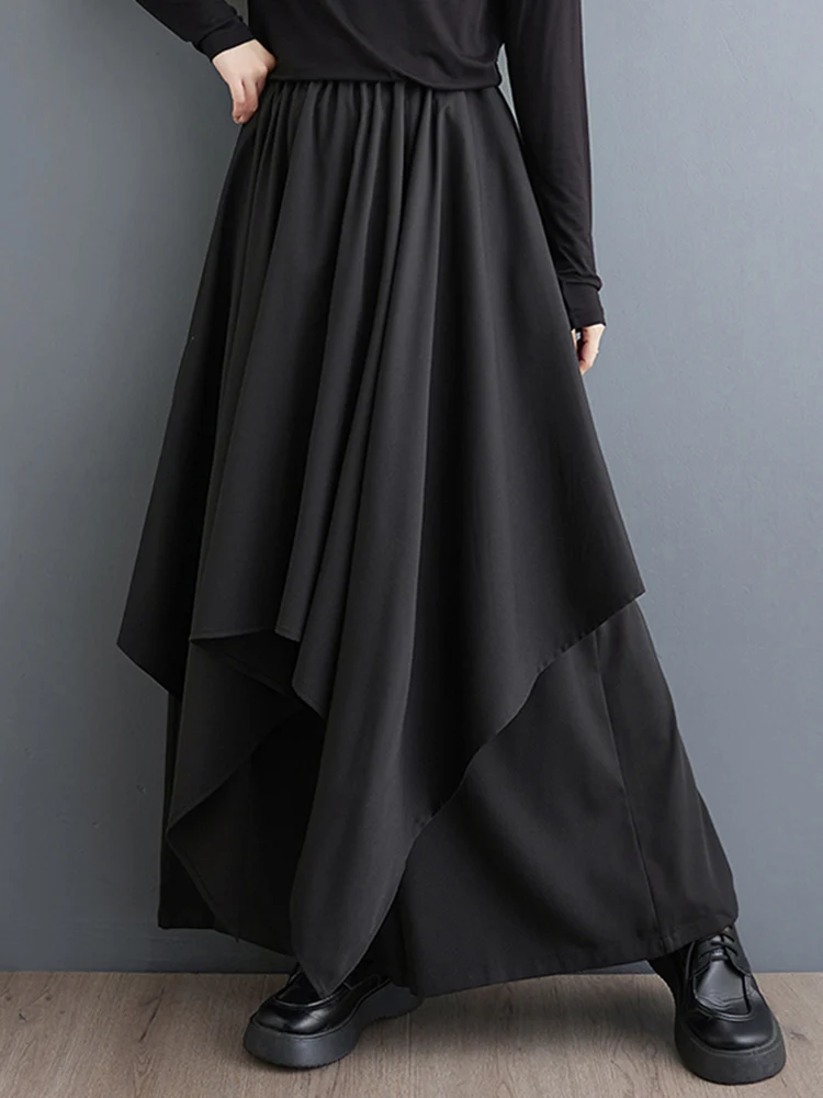 Black Vintage Irregular Spliced High Waist Wide Leg Pants Women Fashion Casual Loose Oversize Trousers New Spring Autumn 2025