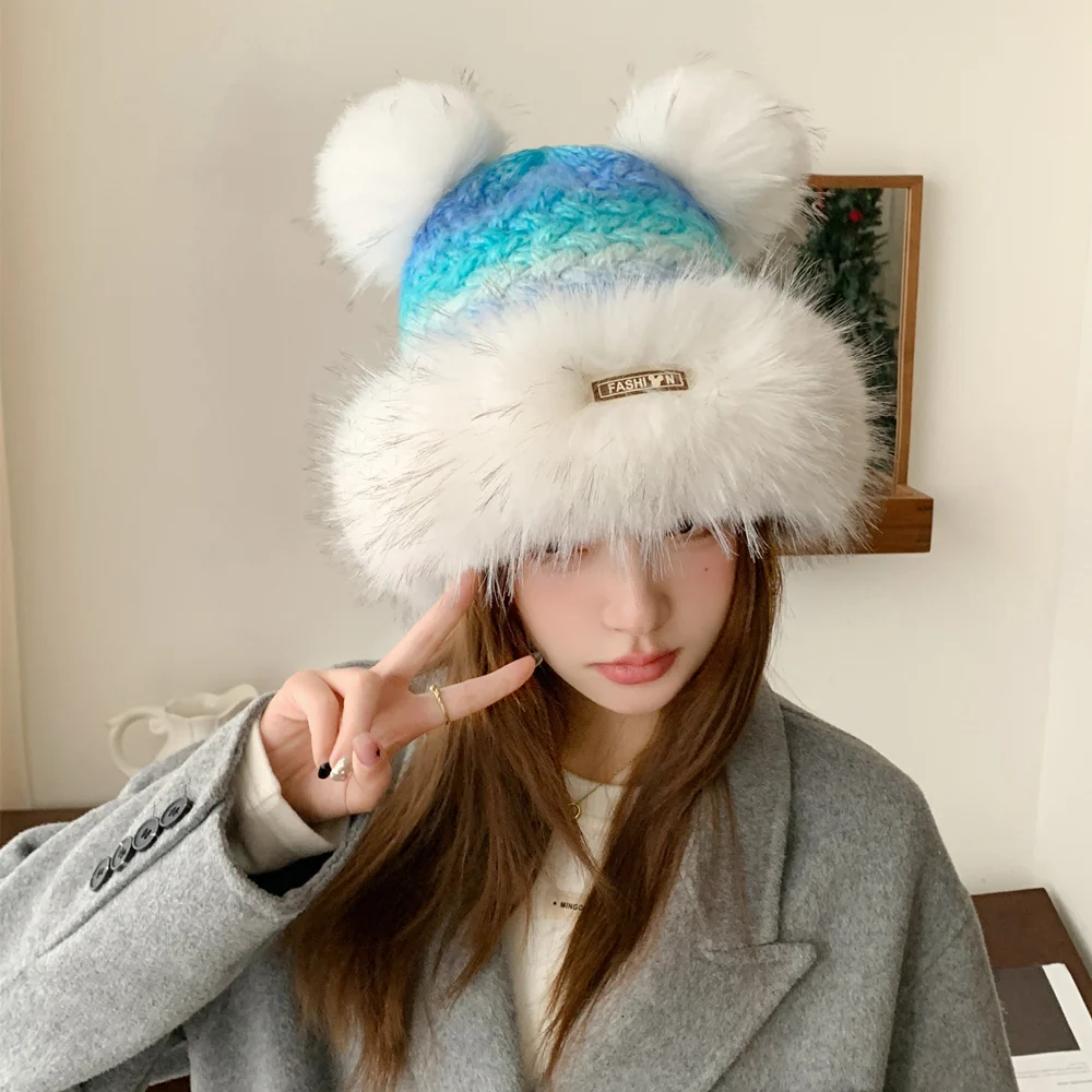 New Women Cute Plush Winter Hat Trendy Streetwear Knitted Hat Lovely Dandy Cap For Girls
