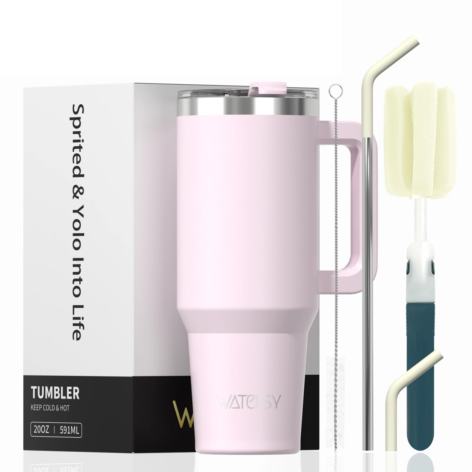 Taza de viaje aislada de acero inoxidable de 20 oz/591 ml con mango y pajita - Imagen 22 de 24