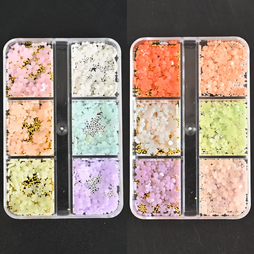 

6 Grids/Box UV Sunlight Color Changing Nail Flower 3mm/6mm Mixed Size Floral Nail Art Decorations For Manicure Accessories HJ05