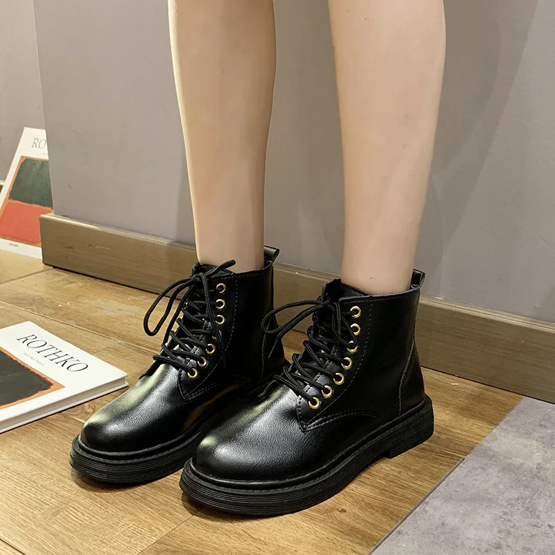 Luxury 2022 New Spring Autumn Boots Women Fashion Motorcycle Boots Lace-up Platform Shoes Woman Casual Boots Ladies Classics