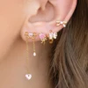 MIGGA 4pcs Sweet Pink Bowknot Stud Earrings Set for Women Girls Gold Color Cubic Zircon Jewelry 1