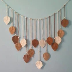 Boho Macrame Leaf Feather Wall Hanging for Living and Bedroom Decor (Coffee)