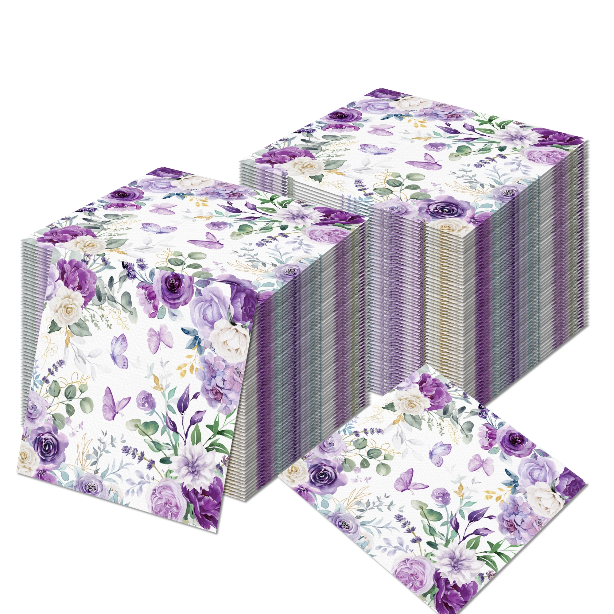 20/40/60 Stück lila Blumenservietten, Servietten für Hochzeitsdekoration, Servietten für Geburtstagsdekoration, Partyzubehör – Detail 6