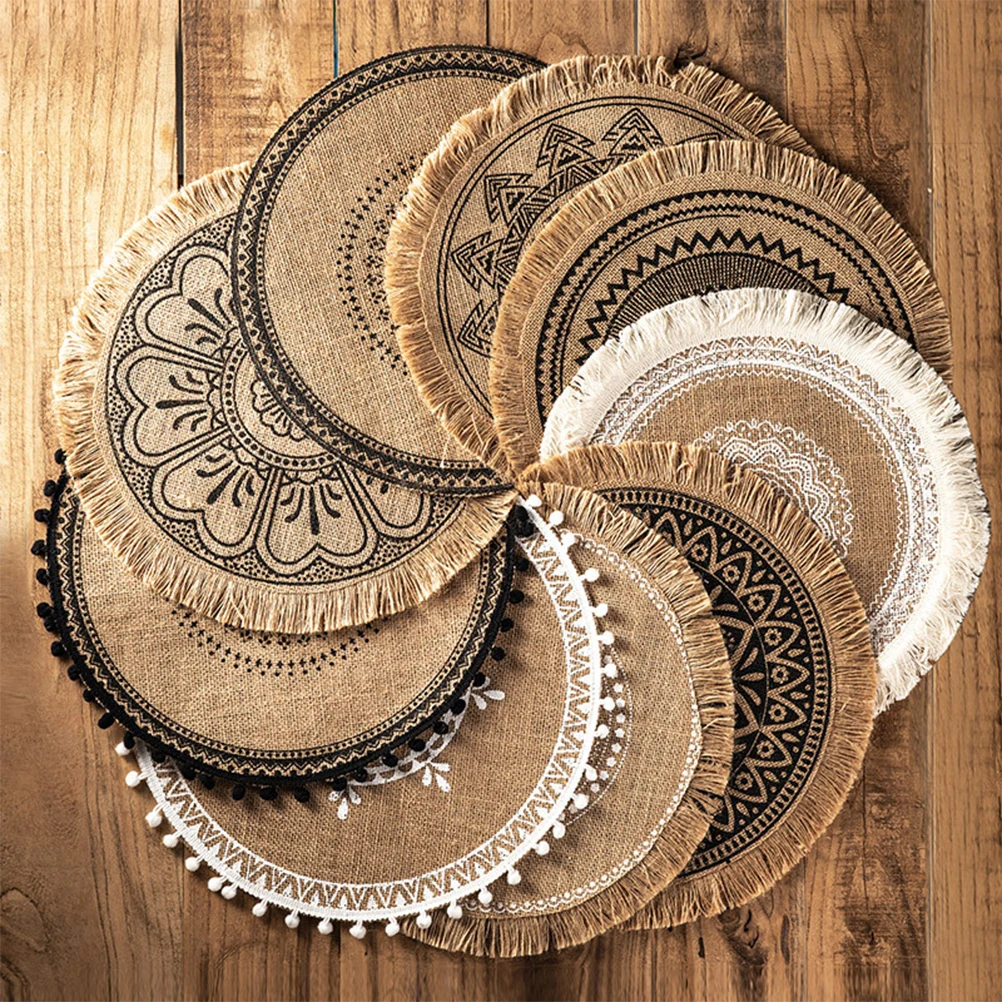 

ROUND Cotton Linen Placemat for Dining Table Mat for Coffee Tables Tableware Plates Kitchen Accessories Utensils for Kitchen