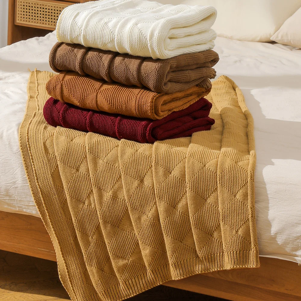 New Waffle Plaid Sofa Knitted Throw Blanket Cover Fall Office Nap ...