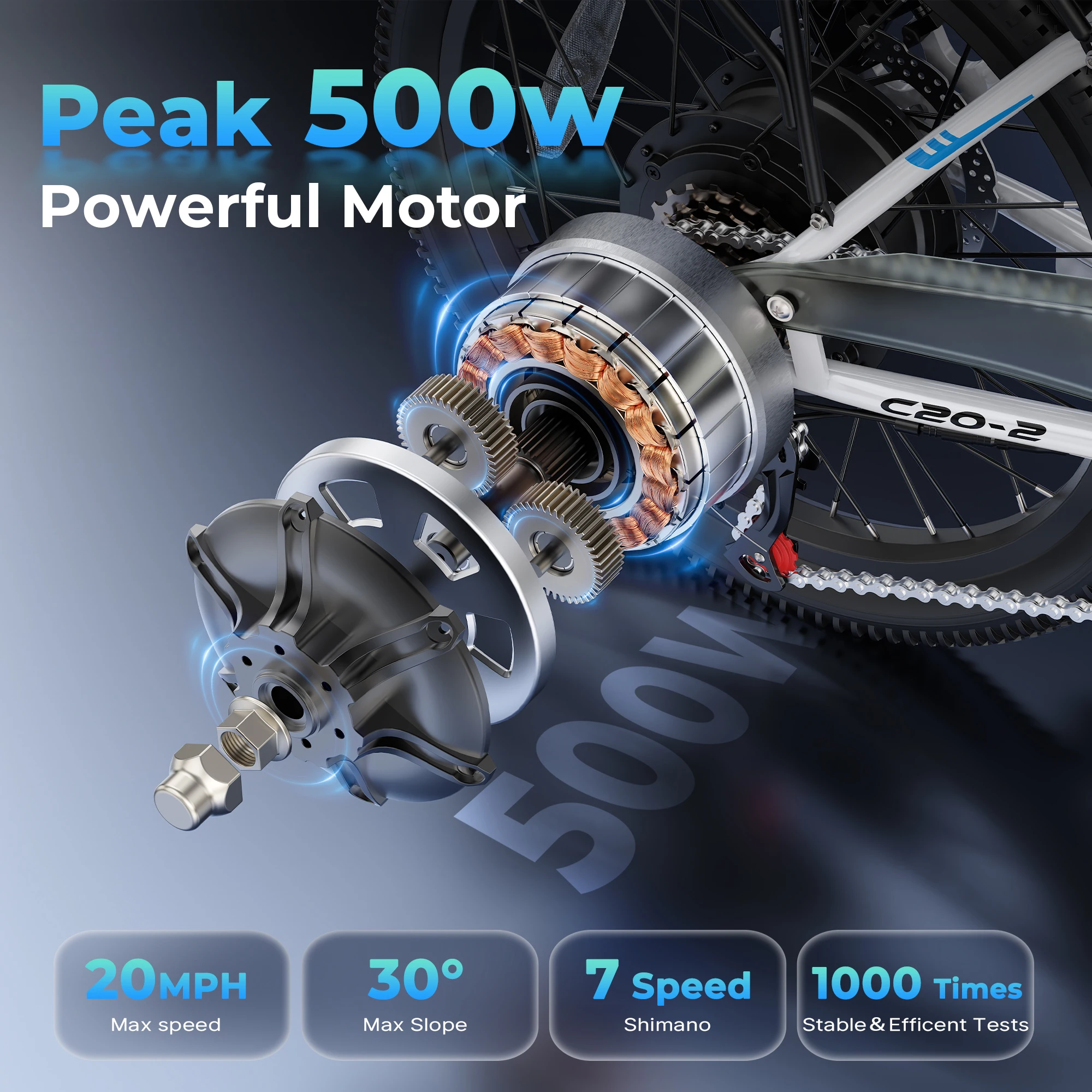 Varun C20-2 Adult Electric Bike, 500W Peak Power Electric Road Bike,36V 7.8Ah Battery,20-inch Tire City E-Bike, Max Speed 32km/h 3