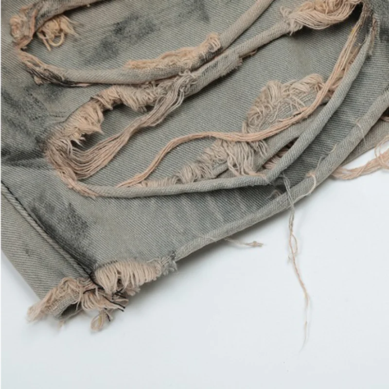 Destroy Ripped Big Holes Spliced Denim Jeans Shorts Hip Hop Loose Short Pant Harajuku Half Baggy Jeans Mens Summer Casual Shorts