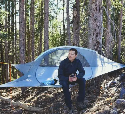 

High suspended designed outdoor camping triangle hanging hammock off ground tent