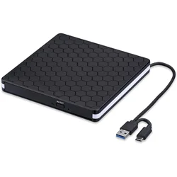 Portable External CD/DVD Drive with USB 3.0 and USB - C Connectivity - High - Speed CD Burner and DVD Reader/Writer (Black)