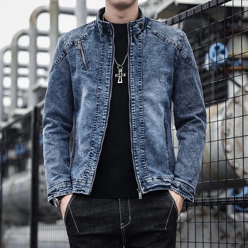 

2023 Autumn And Winter New Tide Solid Jackets Men Korean Fashion Cotton Slim Fit Denim Jacket Clothing Youth Coat 12A4401