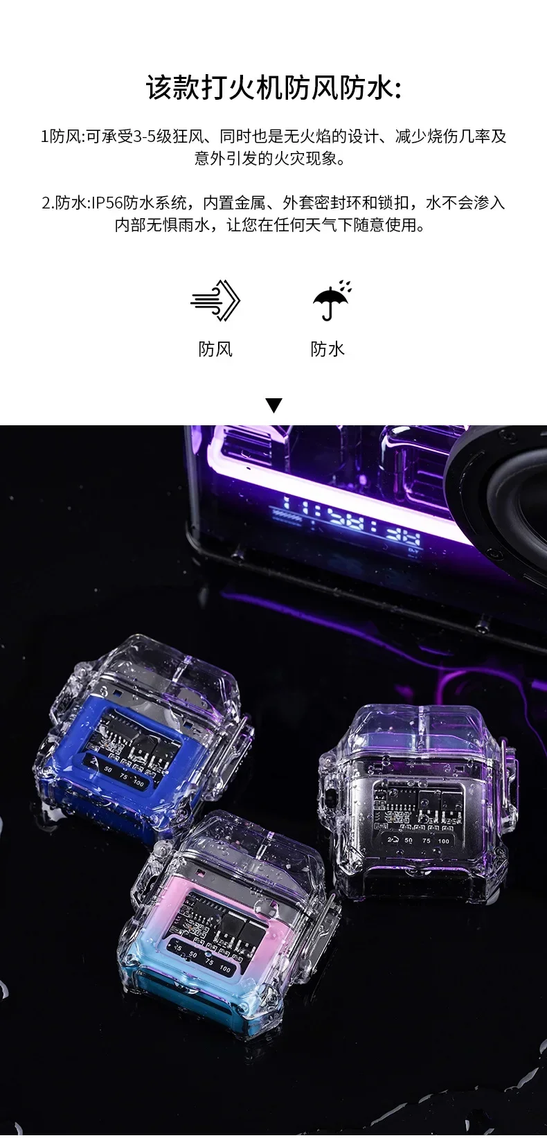 2025 New Transparent Shell Double Arc USB Electronic Lighter TYPE-C Fast Charge COB Lighting Plasma Lighter Electric Waterproof