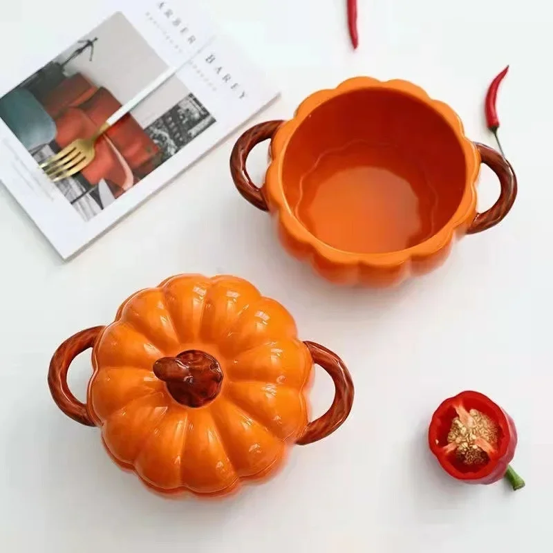 Bol à Soupe En Céramique Forme Citrouille Avec Couvercle - Capacité Environ 500 Ml, Résiste Au Four 250°C - Décoration Halloween, Thanksgiving