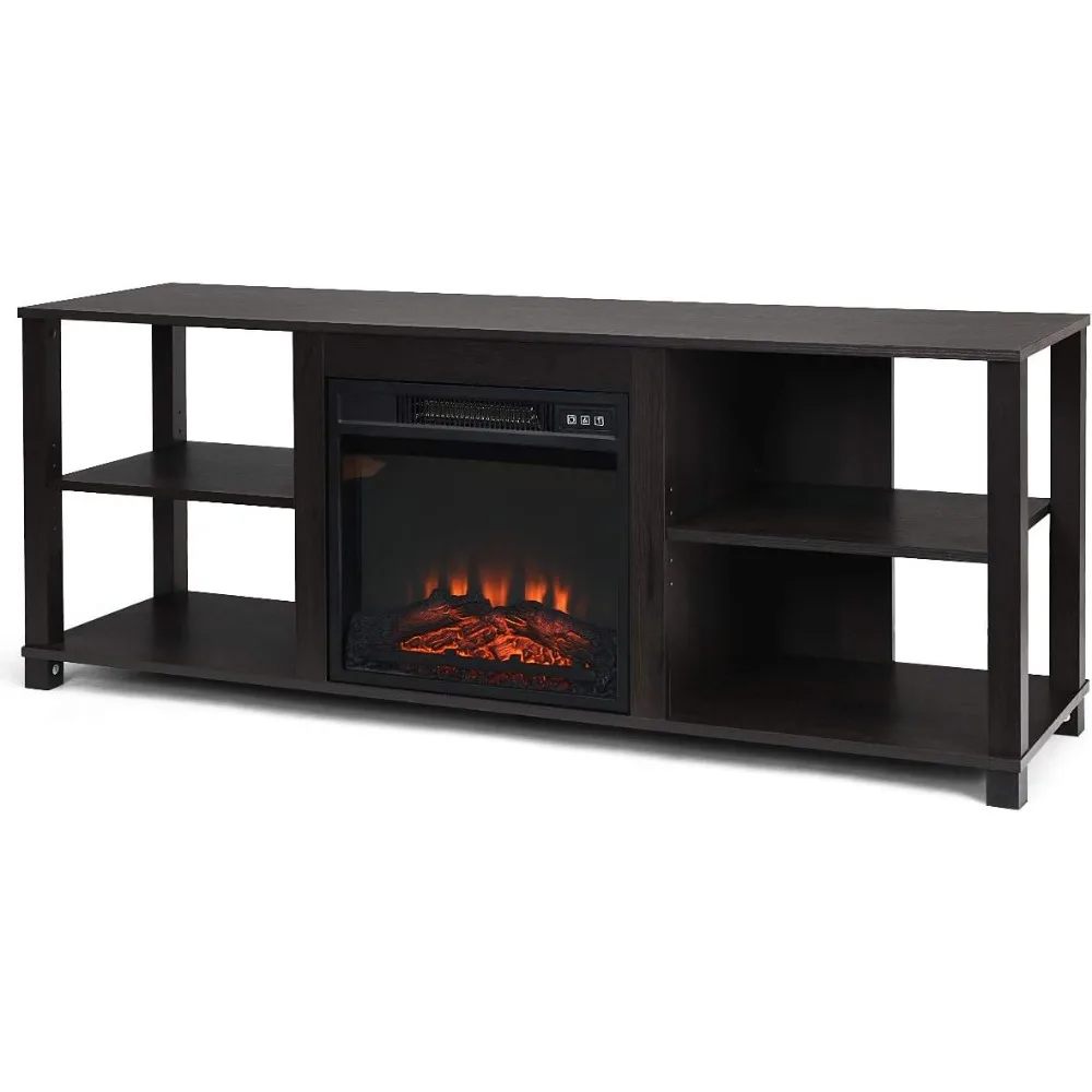 2-Tier TV Stand, Modern Entertainment Centers with Adjustable Shelves, Suitable for 18" Electric Fireplace (Not Included) 6
