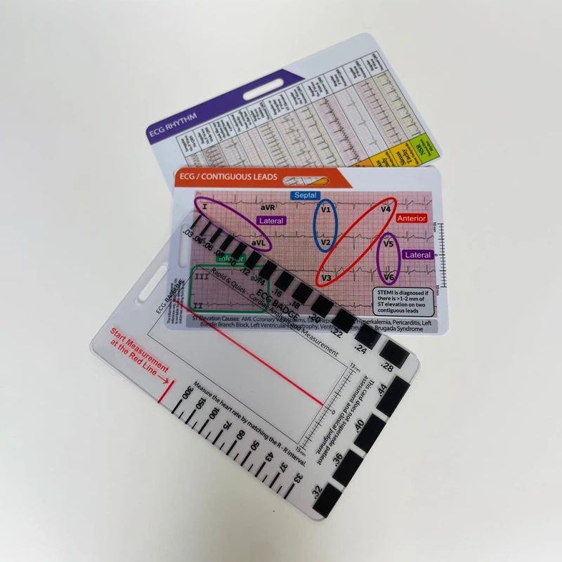 ECG/EKG Rhythm Pocket Card Double Sided Design EKG Rhythm Interpretation Badge Card ECG Self Measuring Ruler and Household Tool