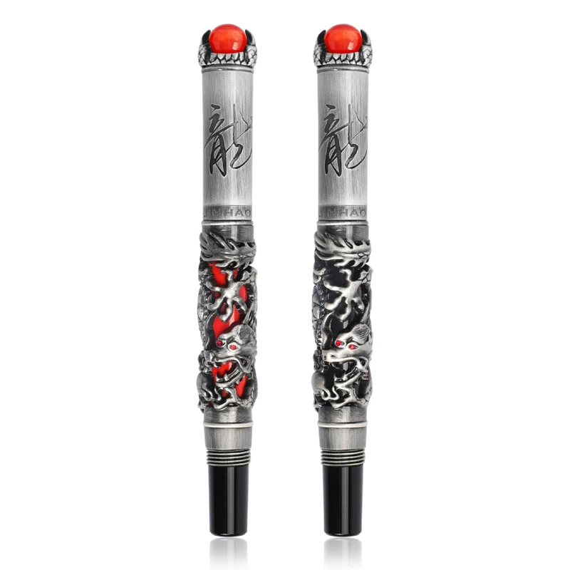 Jinhao Dragon King Pearl Carving Embossing Ancient Gray And Red Roller Ball Pen Professional Office Stationery Writing Tool