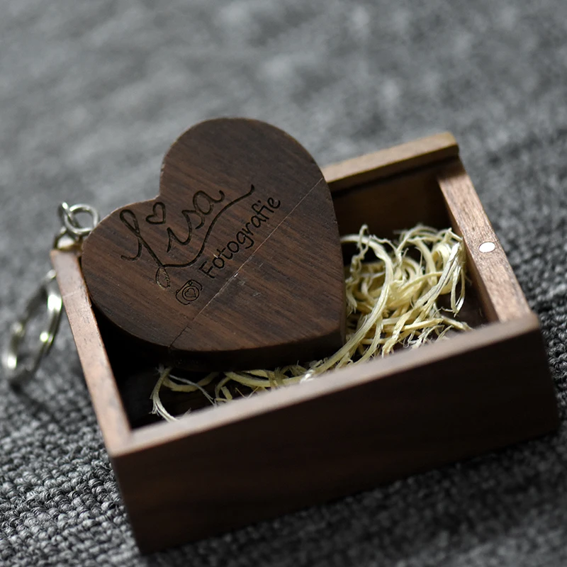 Wooden Heart USB Flash Drive Memory Stick Pen drive Logo Customized Gift - Image 2