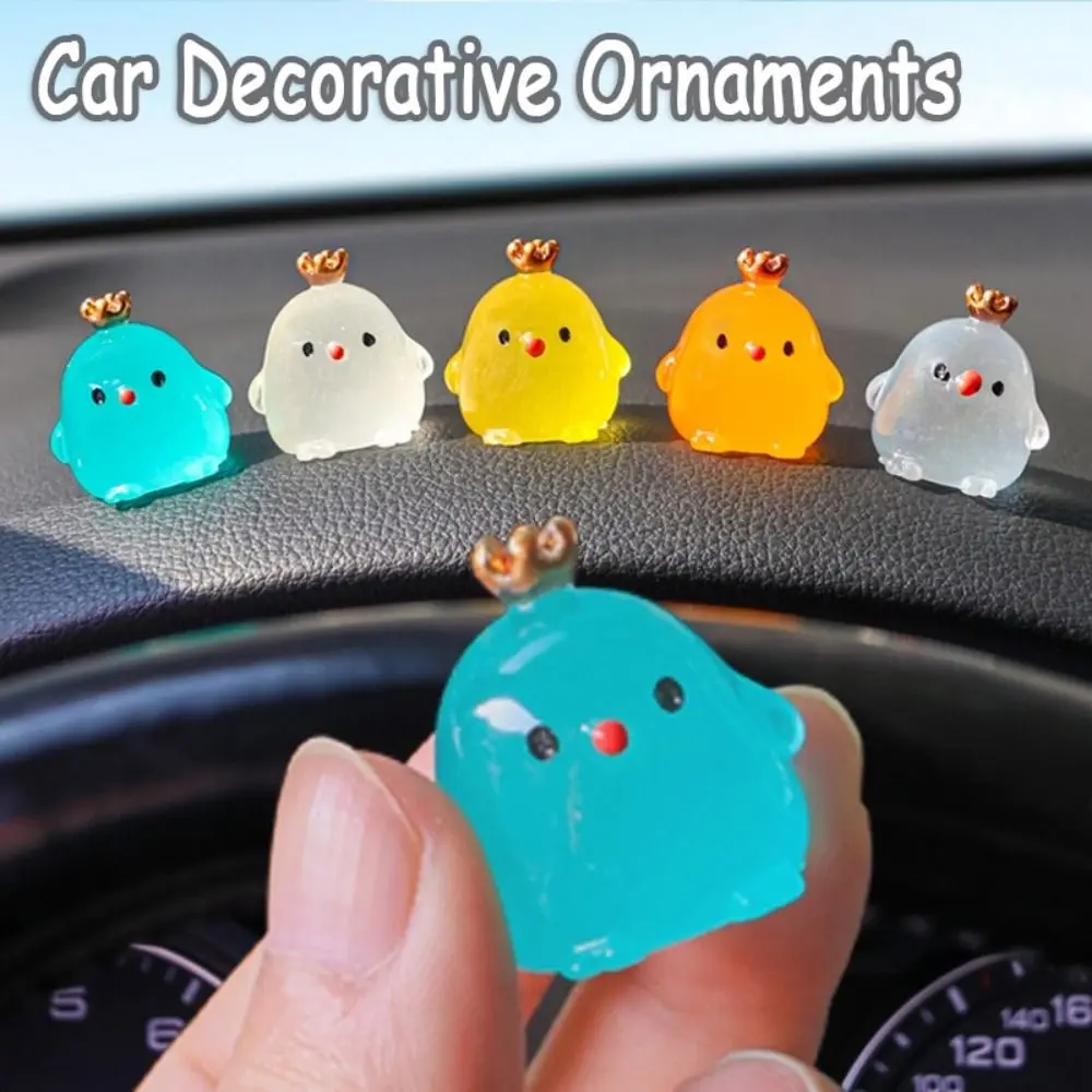 

1pc Luminous Ornaments Cute Crown Chicken Decoration for Car Dashboard Body Night Fluorescence Gifts Auto Interior Accessories