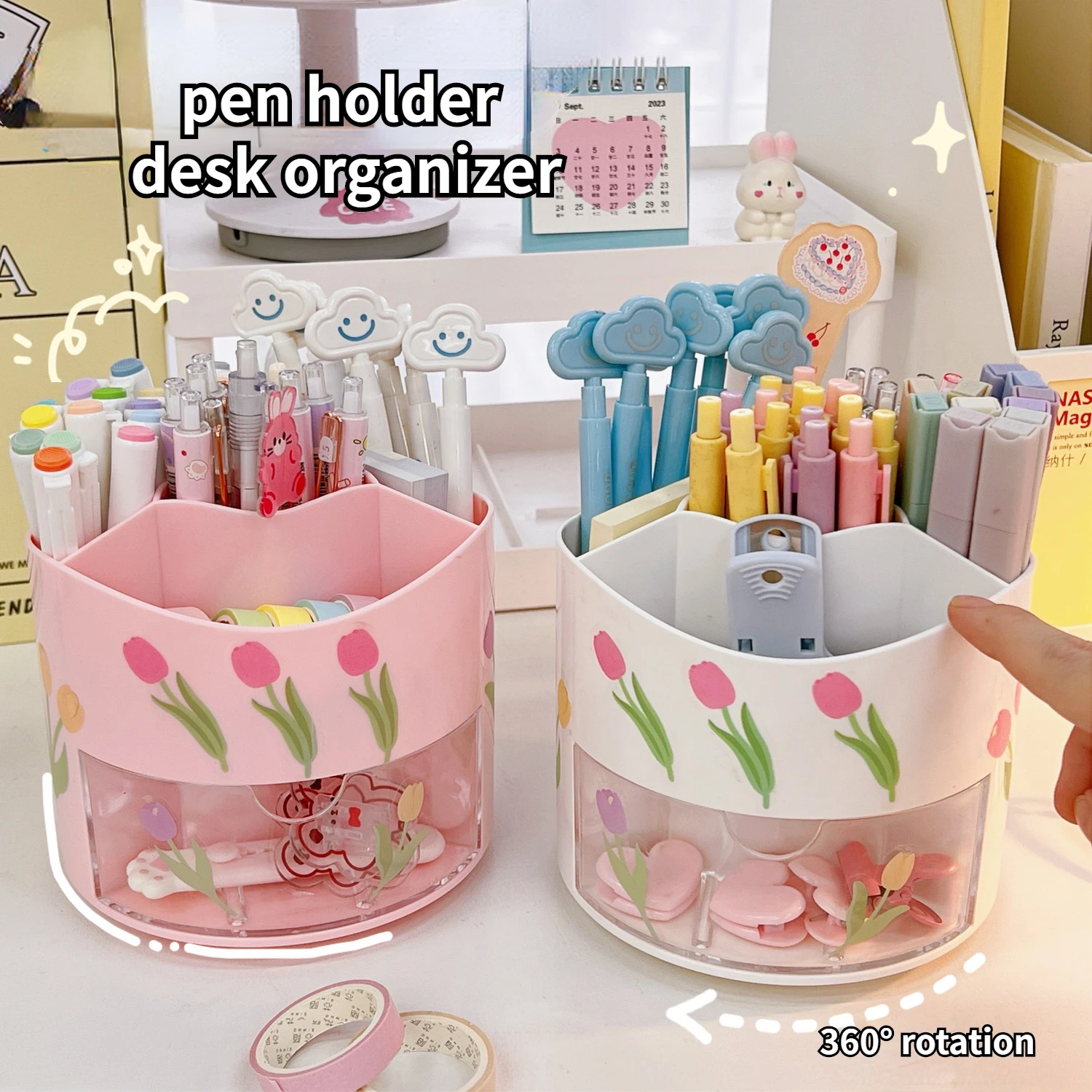 Portapenne rotante Organizer da scrivania portapenne da tavolo di grande  capacità simpatica scatola portaoggetti per cancelleria per ufficio  scaffale per pennelli per trucco Kawaii - AliExpress