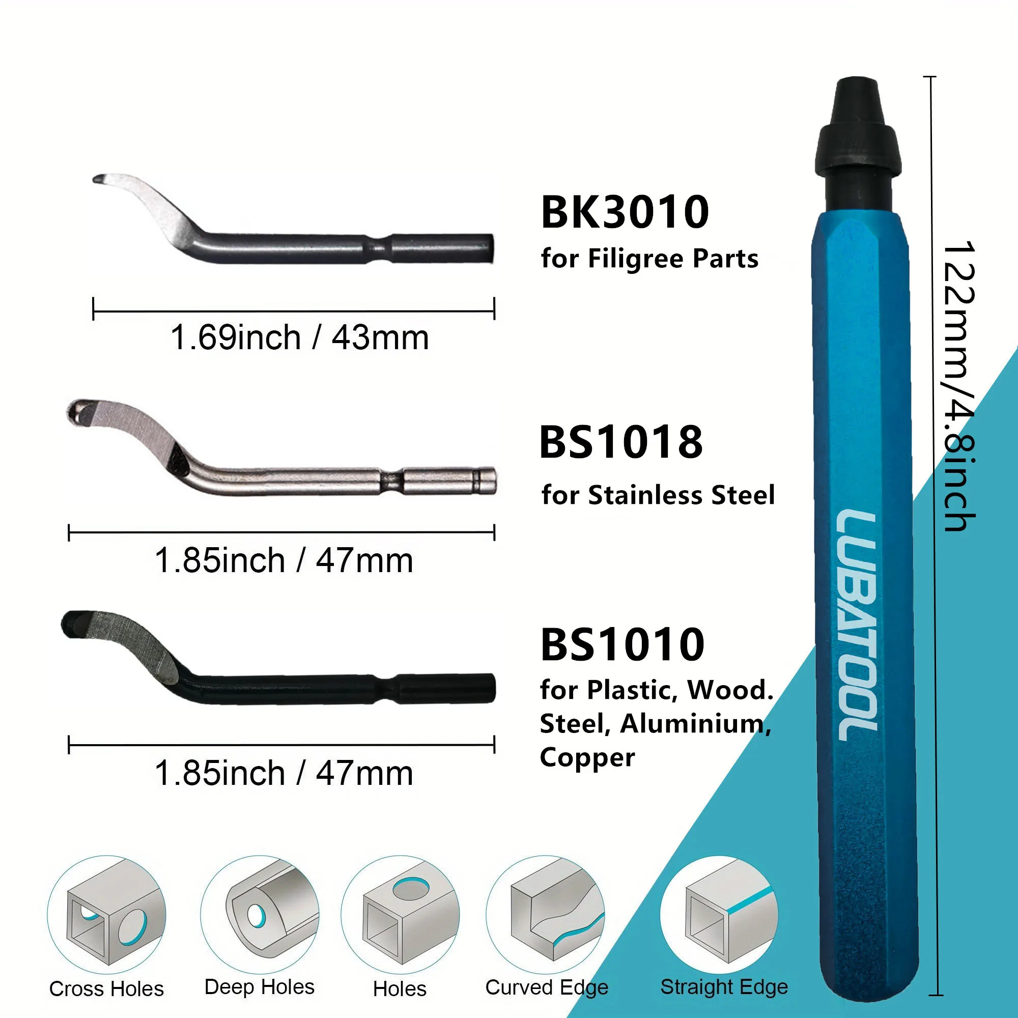 Deburring Tool LUBATOOL With 11 HSS Steel Blades 360 Degree Rotary Head For Metal Resin Plastic 3D Printing Wood