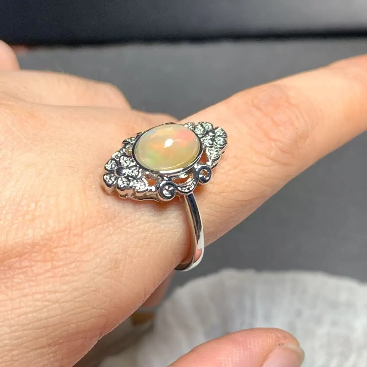 MM Natural Opal Ring Adjustable Female Ring Jewelry for Women Gift Wholesale High Quality Vintage Fine
