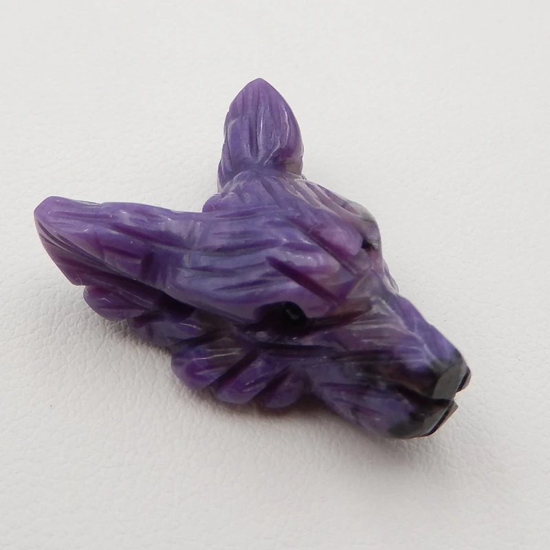 

Gemstone Design Handmade Carved Charoite Wolf Head Pendant Bead Popular jewelry24x18x10mm4.6g