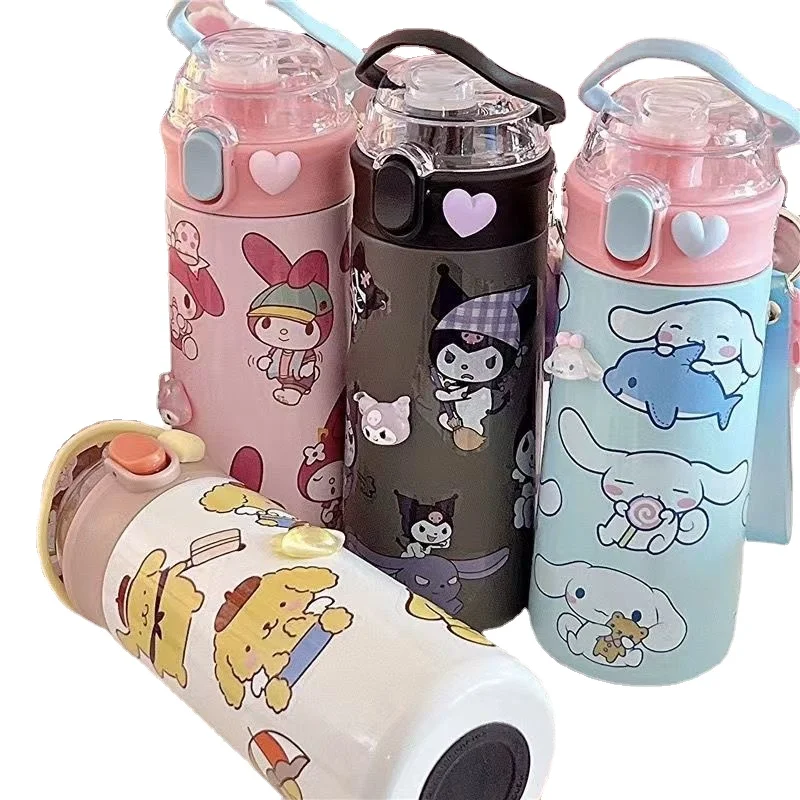 

Sanrio Cinnamoroll помпон пурин Kuromi My melody Kawaii Портативный Цвет Контрастность Милая Нержавеющая сталь изоляция соломинки воды чашка